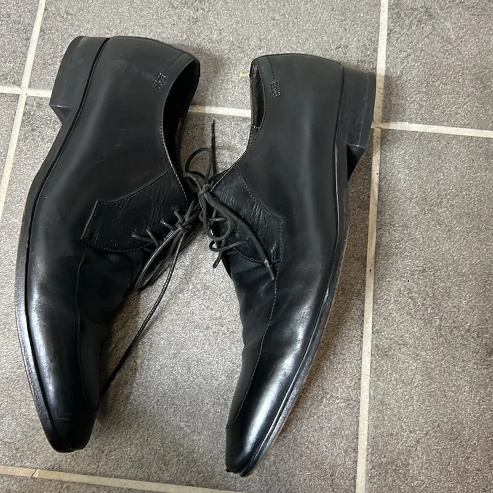 Hugo Boss Men's Embossed Logo Black Leather Lace Up Oxford Shoes Size 11
